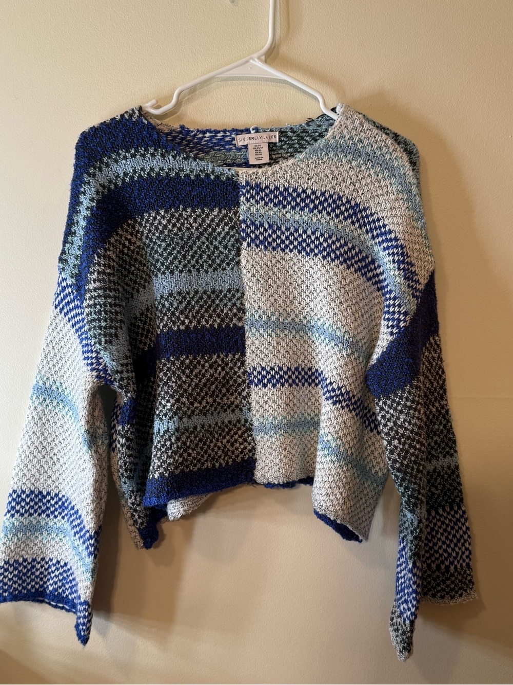 Sincerly Jules Blue & White Mixed-Striped Crewneck Sweater